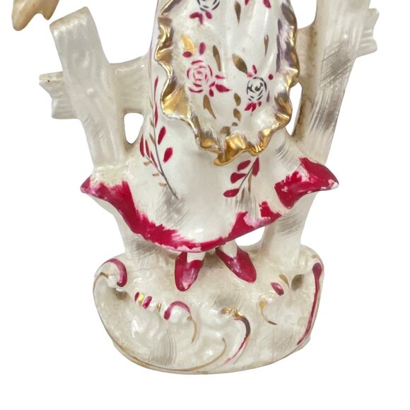 Vintage Hand-Painted Ceramic Figurine Of Woman In Red Bonnet & Dress - Picture 8 of 8